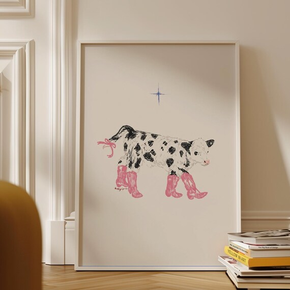 Cowgirl Cow Print Western Nursery Decor Pink Cowboy Boots Poster