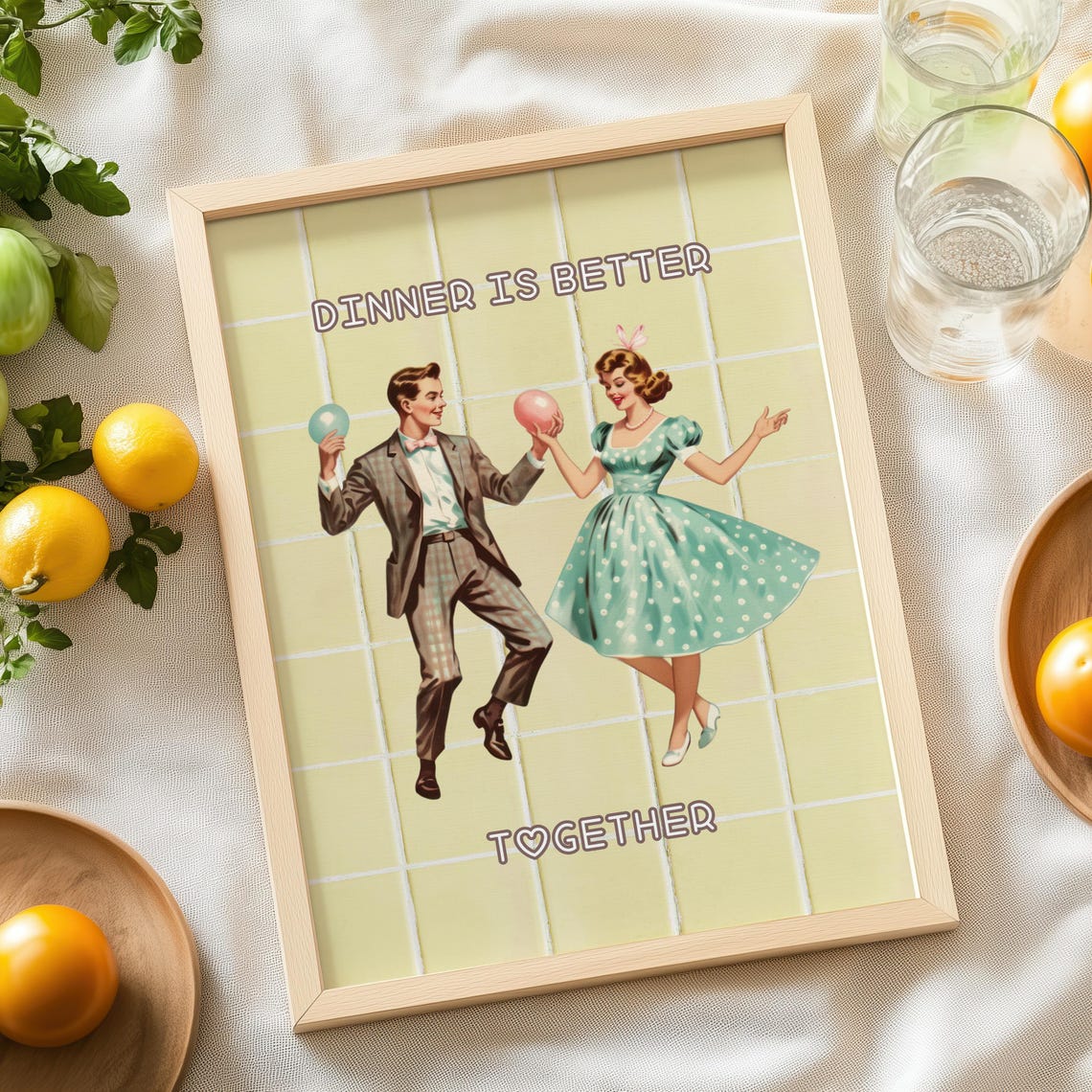 Dinner Is Better Together Retro Dancing Couple Kitchen Poster - Image 9