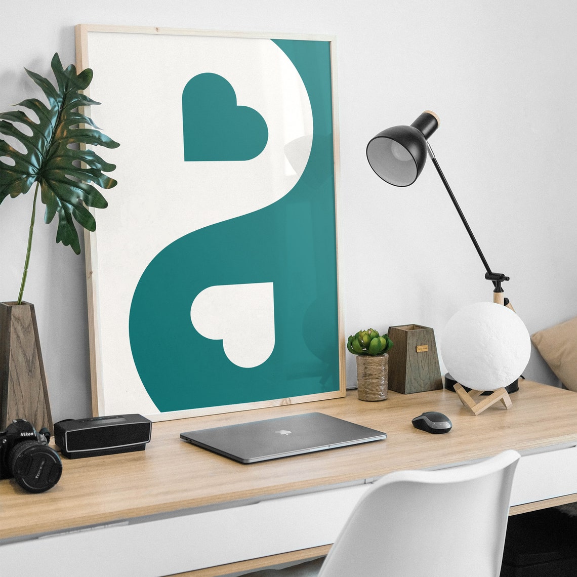Teal White Yin Yang Hearts Minimalist Love Symbol Wall Poster - Image 4