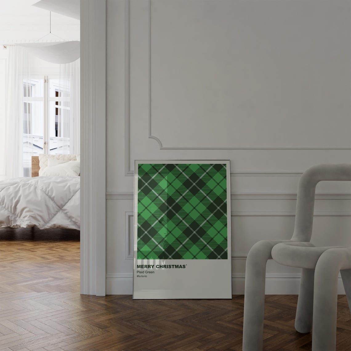 Green Plaid Pattern Merry Christmas Minimalist Holiday Wall Art - Image 5