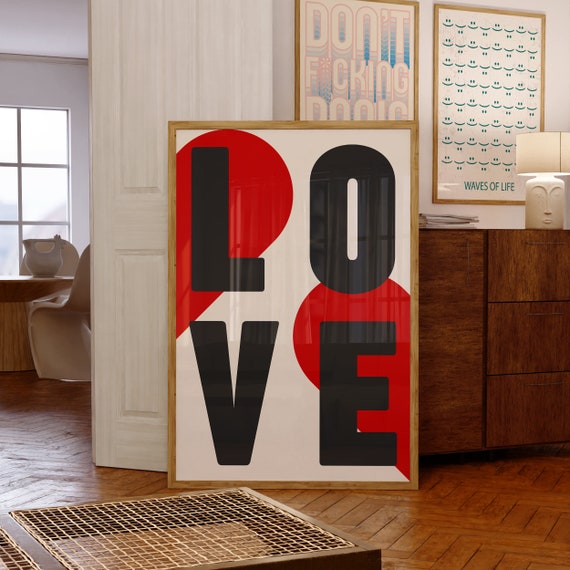 Love Typography Black Letters Red Heart Modern Pop Art Poster