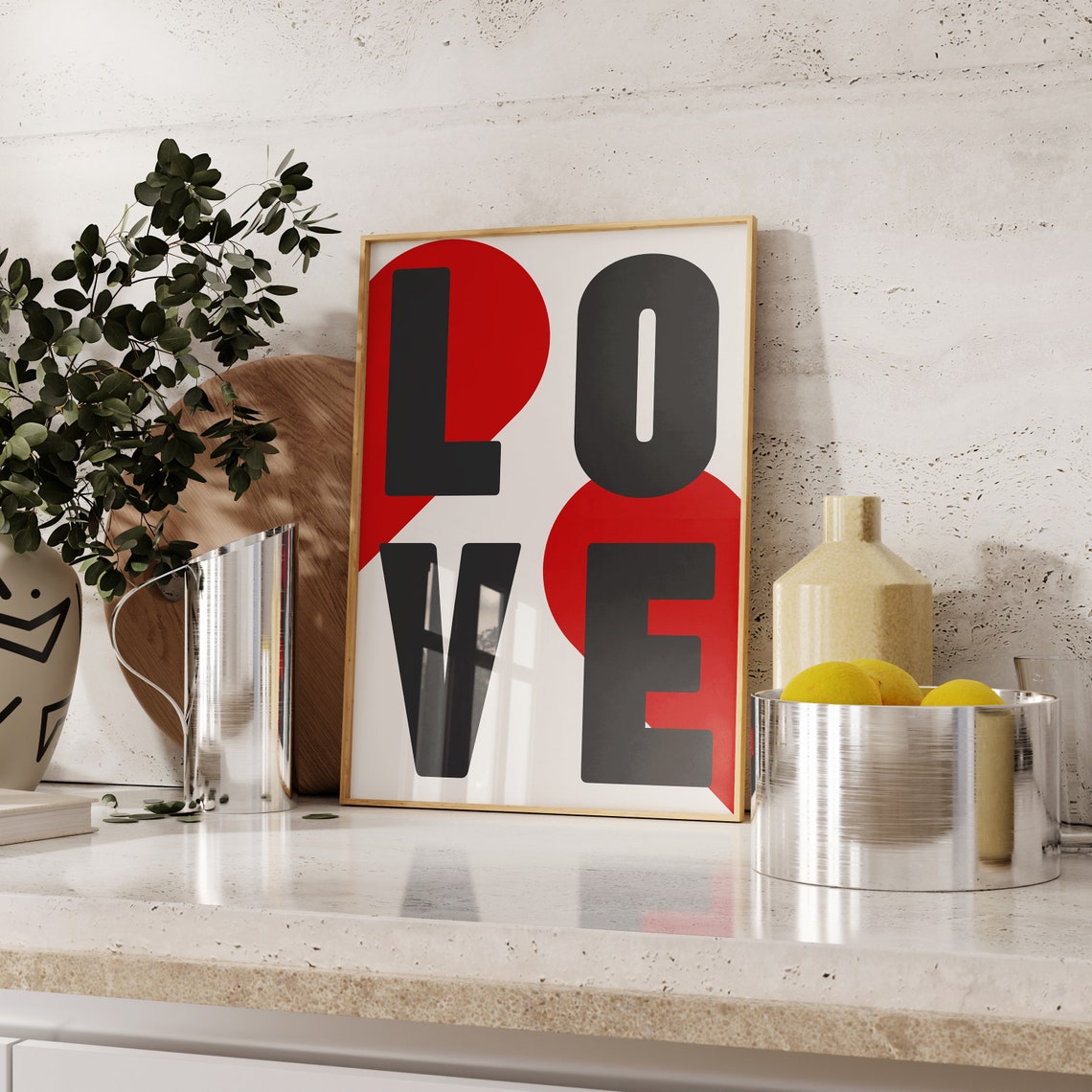 Love Typography Black Letters Red Heart Modern Pop Art Poster - Image 3