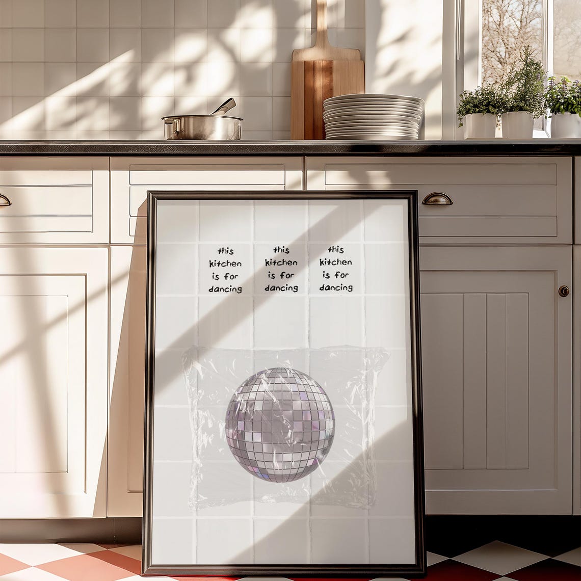 This Kitchen Is for Dancing Disco Ball Retro Party Kitchen Poster - Image 5
