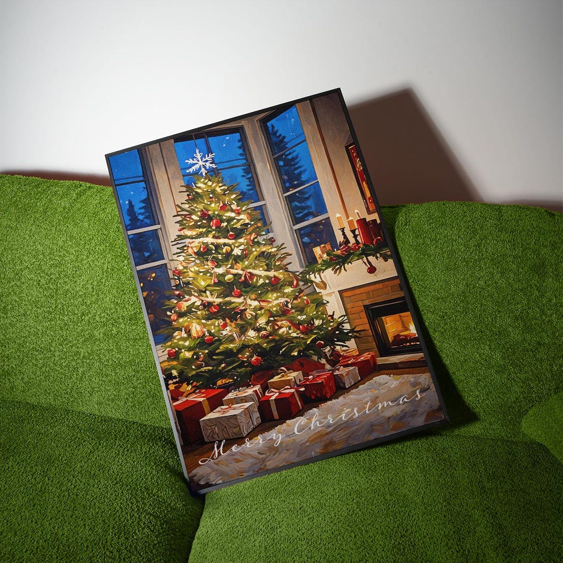 Cozy Christmas Tree By Fireplace With Gifts Merry Christmas Night Scene Poster