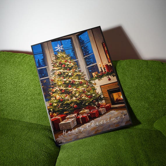 Cozy Christmas Tree By Fireplace With Gifts Merry Christmas Night Scene Poster