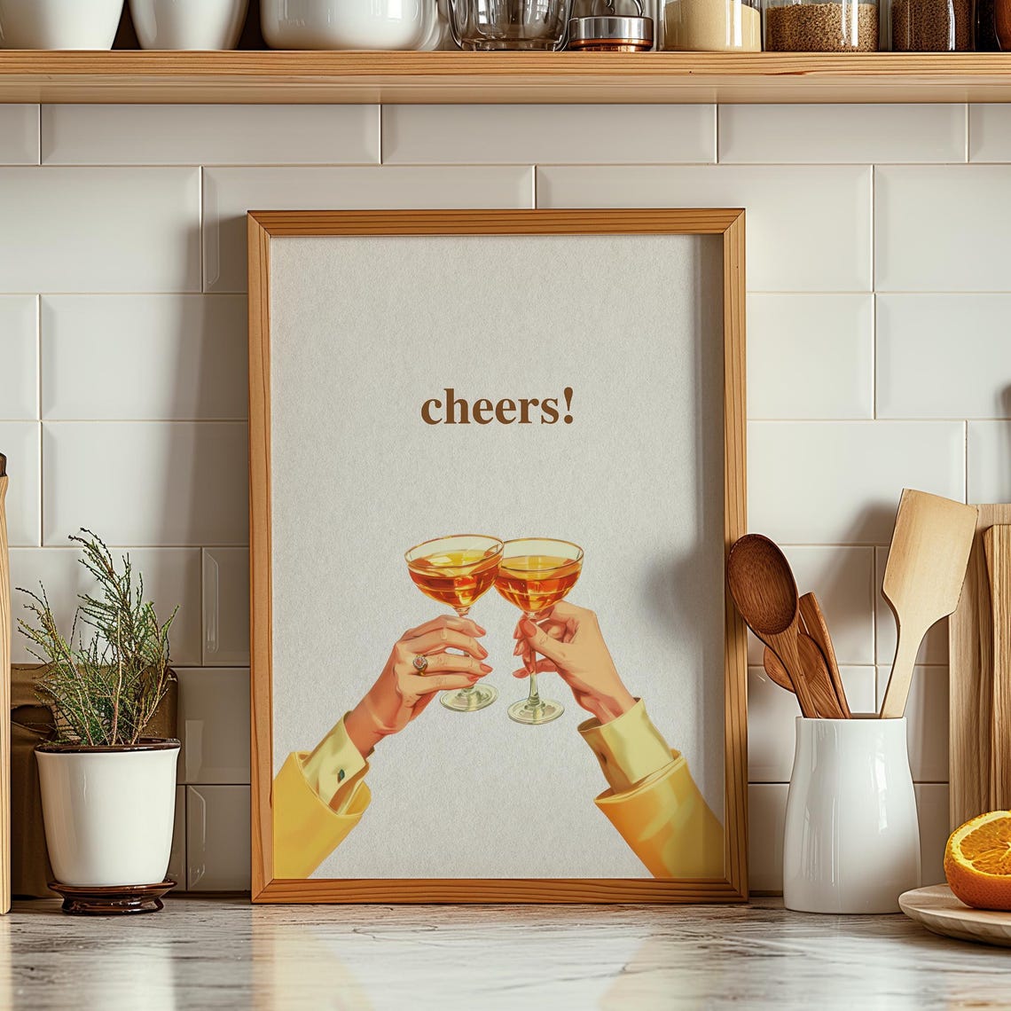 Cheers Poster Retro Bar Cart Art