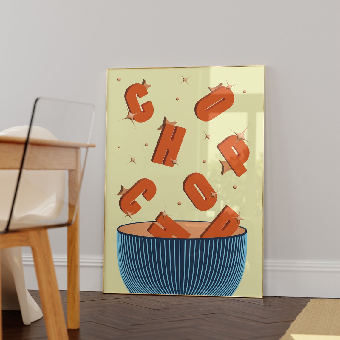 Chop Chop Playful Kitchen Orange Letters Falling Into Bowl Poster - Image 2
