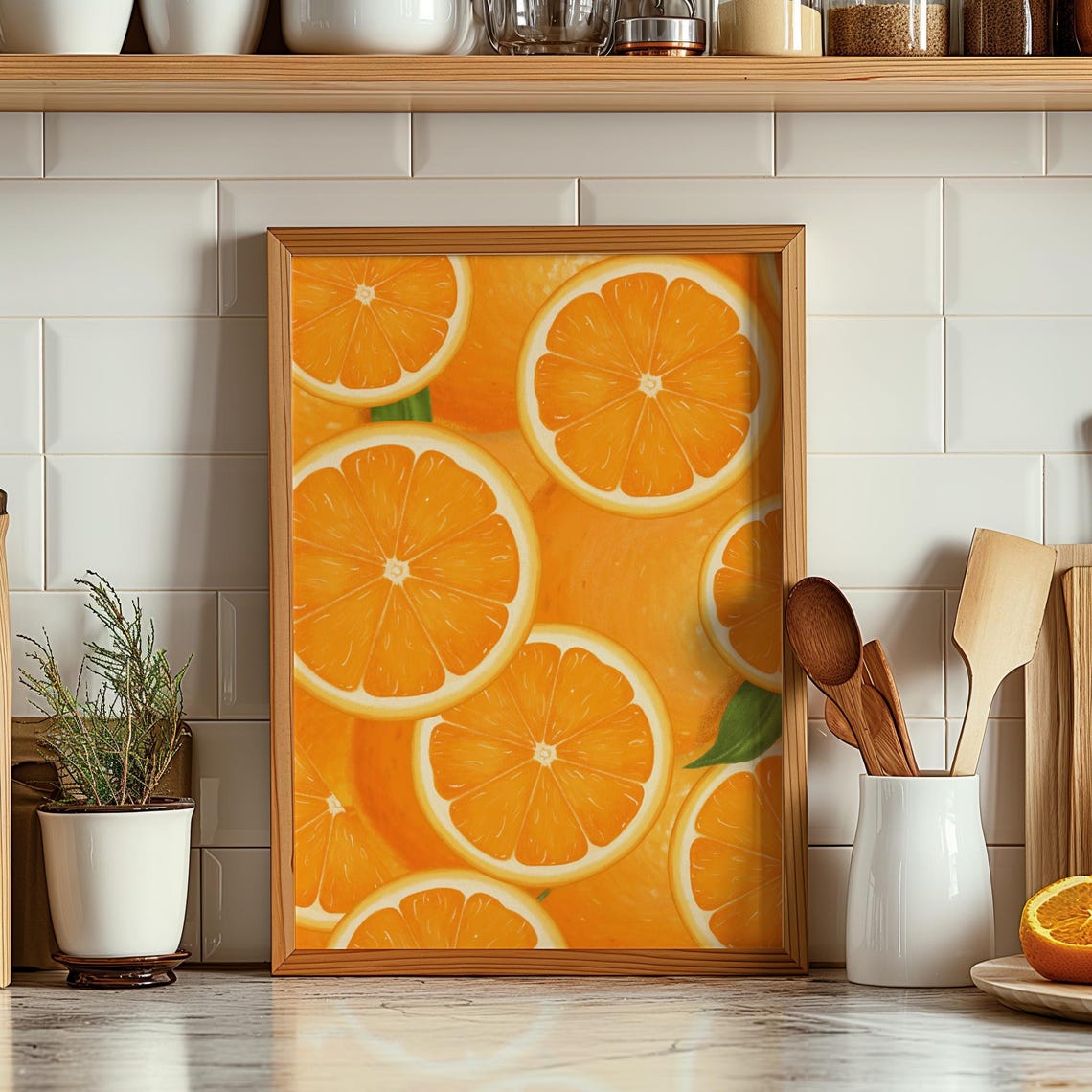 Juicy Orange Slices Close Up Abstract Citrus Kitchen Wall Art