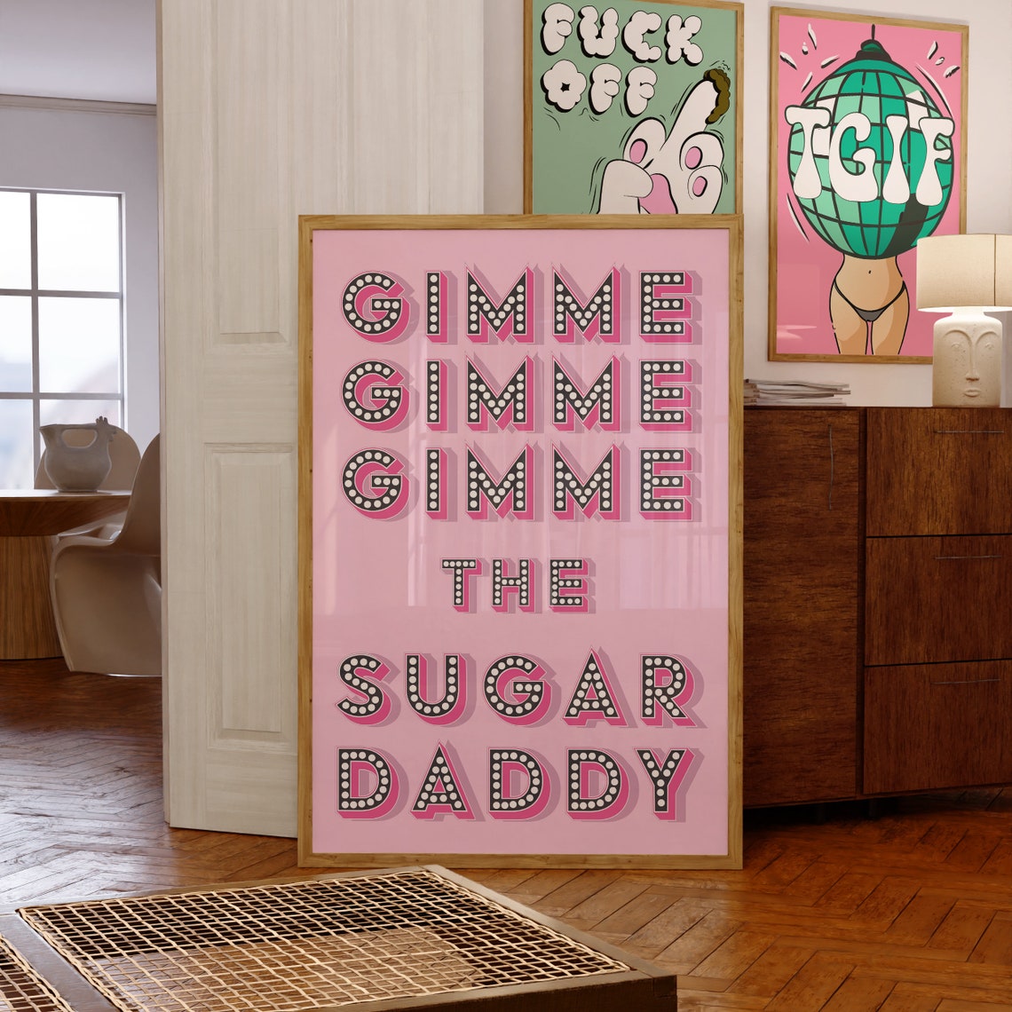 Gimme The Sugar Daddy Pink Marquee Bulb Letters Sassy Quote Poster - Image 3