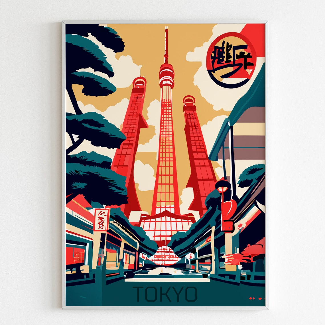 Tokyo Skytree Red Tower Japan City Illustration Travel Poster
