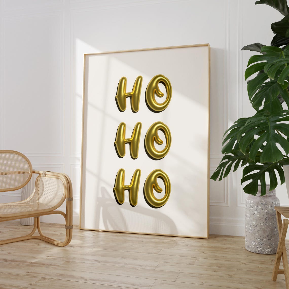Ho Ho Ho Gold Balloon Letters Minimalist White Christmas Fun Poster - Image 3