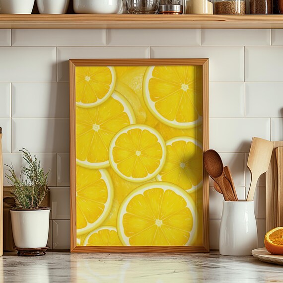 Lemon Slices Bright Fresh Citrus Pattern Sunny Kitchen Decor Print