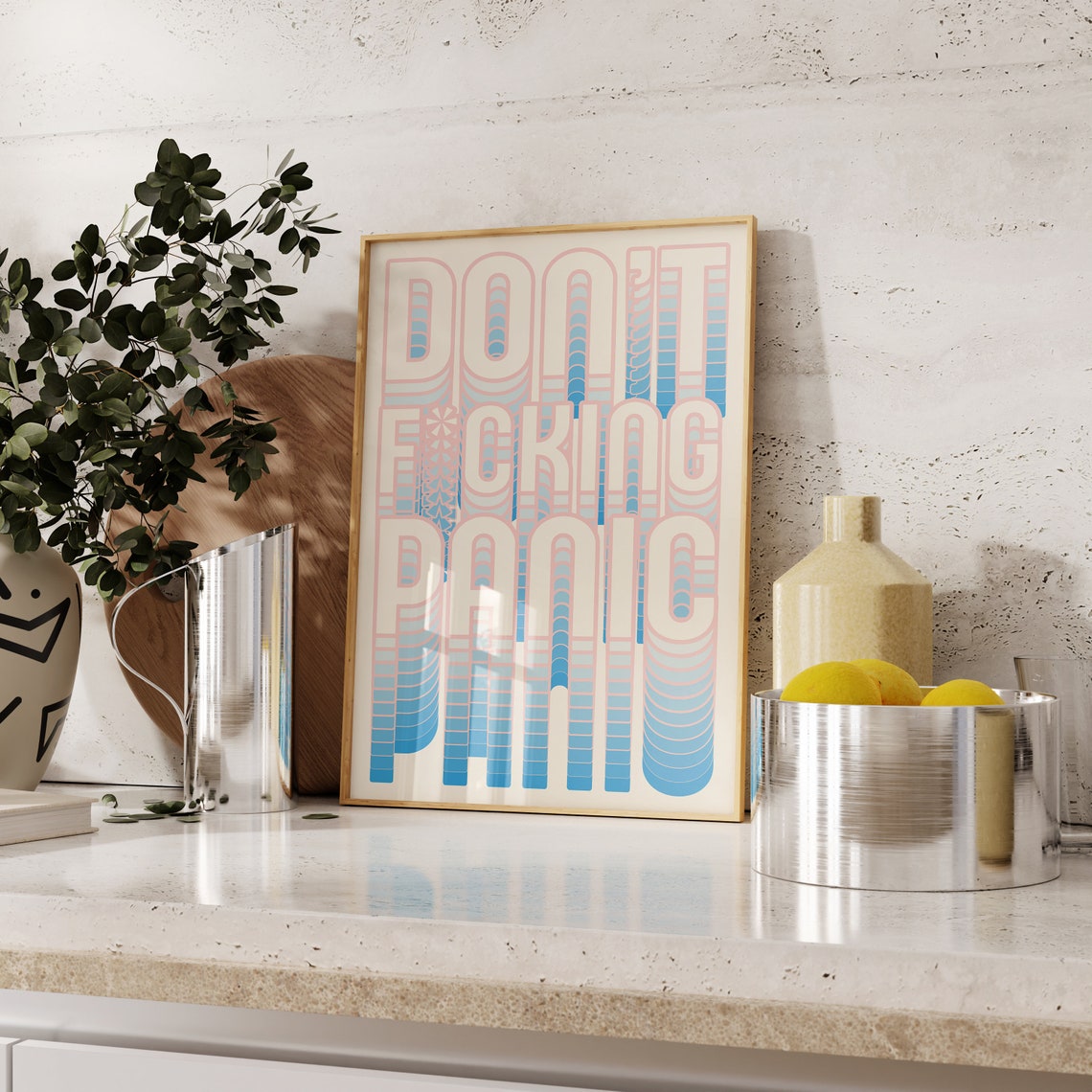 Dont Panic Retro Gradient Blue Pink Swear Quote Typographic Poster - Image 3