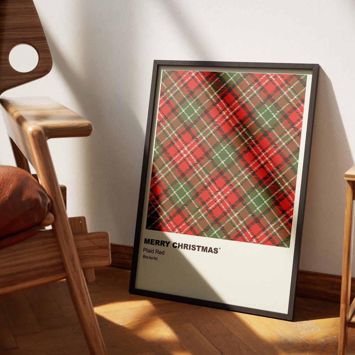 Red Plaid Pattern Merry Christmas Minimalist Holiday Wall Art - Image 3