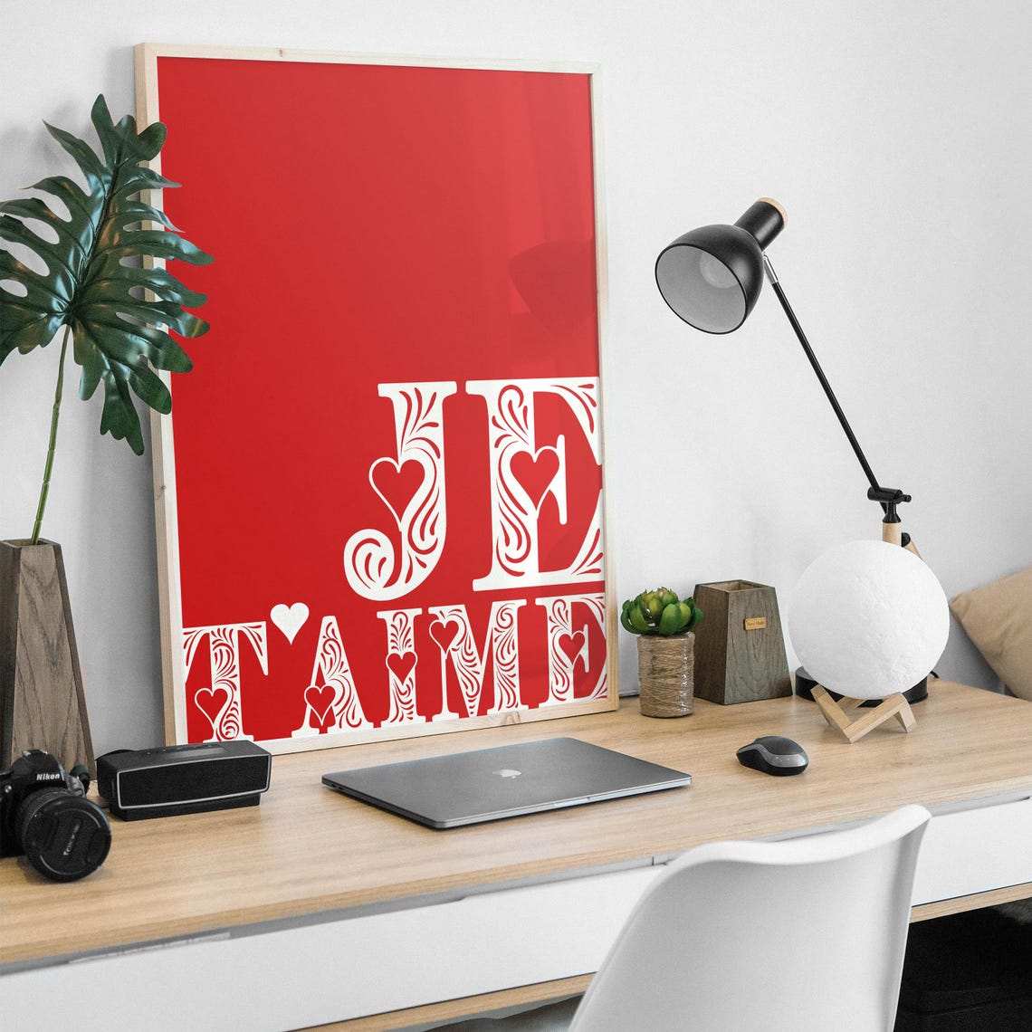 Je Taime Red French Love Quote Ornamental Typography Wall Art - Image 4