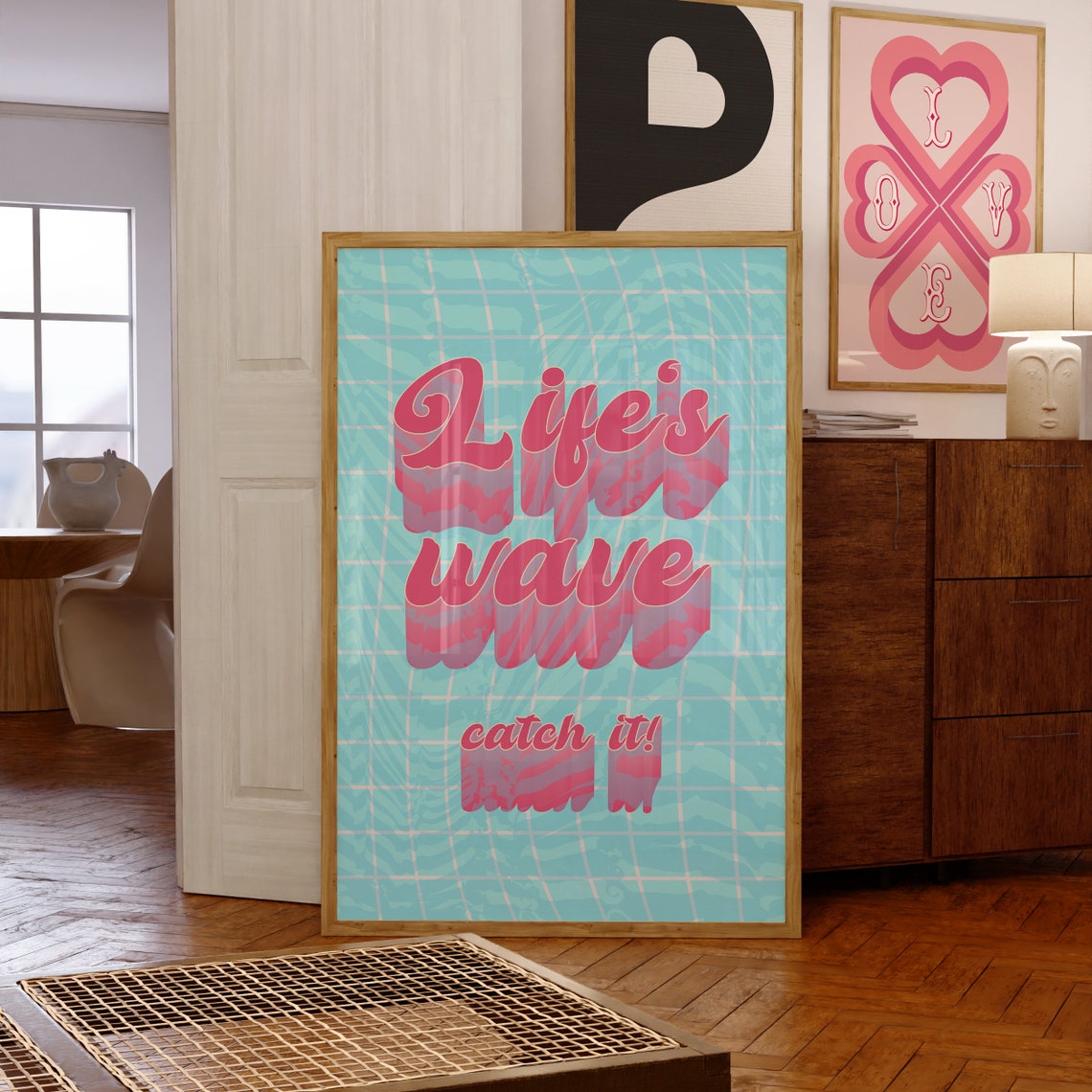 Lifes Wave Catch It Retro Surf Summer Quote Style Wall Poster - Image 7