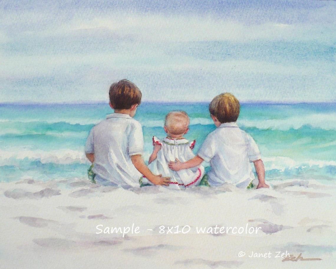 Custom Watercolor Children Portrait by Janet Zeh Art Print