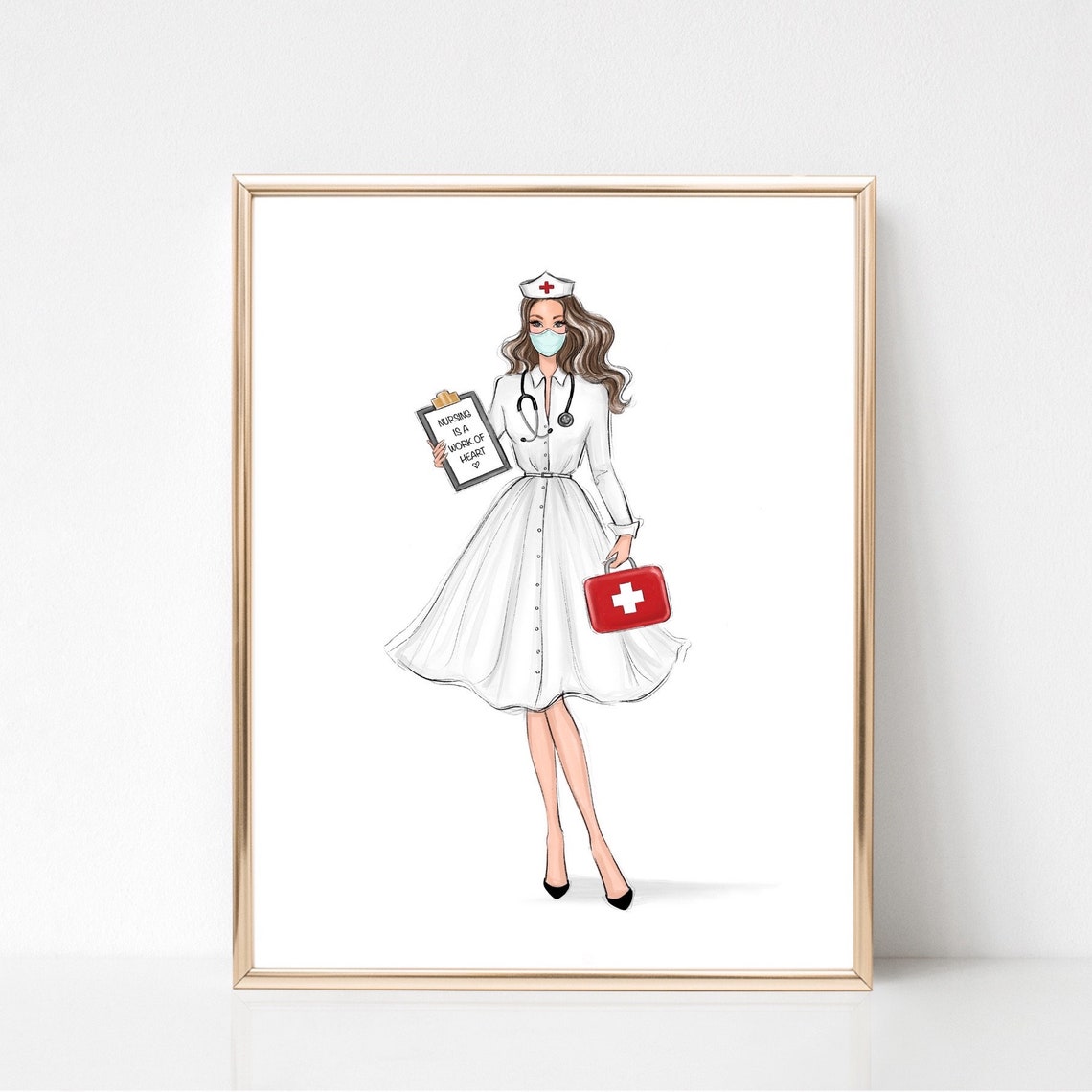 Personalized Vintage Nurse Kerry White Dress Illustration Poster - Image 3