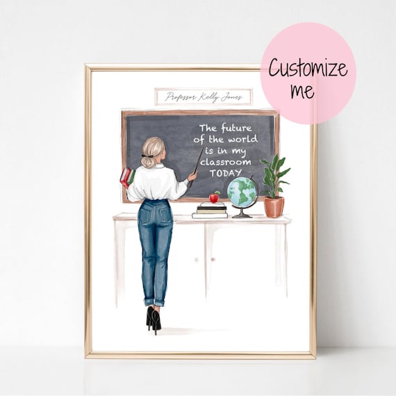 Custom Name Teacher Fashion Illustration Art Print