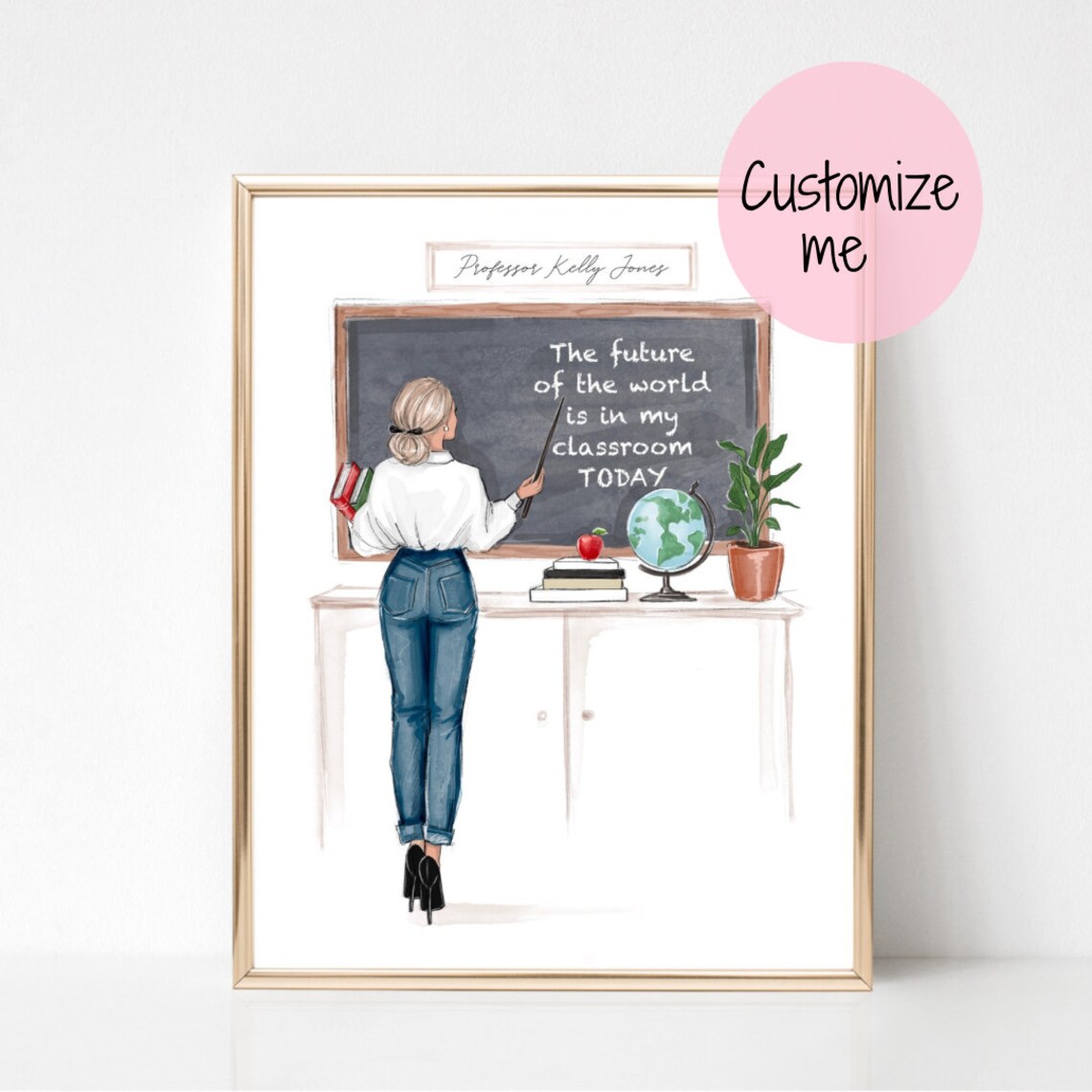 Custom Name Teacher Fashion Illustration Art Print