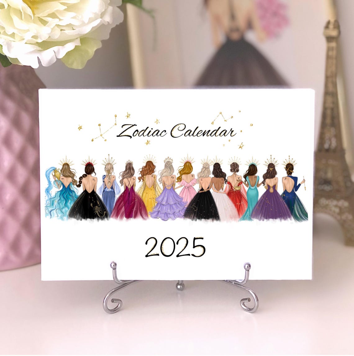 2025 Desk Calendar Fashion Illustration Mini Calendar Illustrated 12 Month Calendar Girly Desk Accessories Gift For Fashion Lover - Image 5