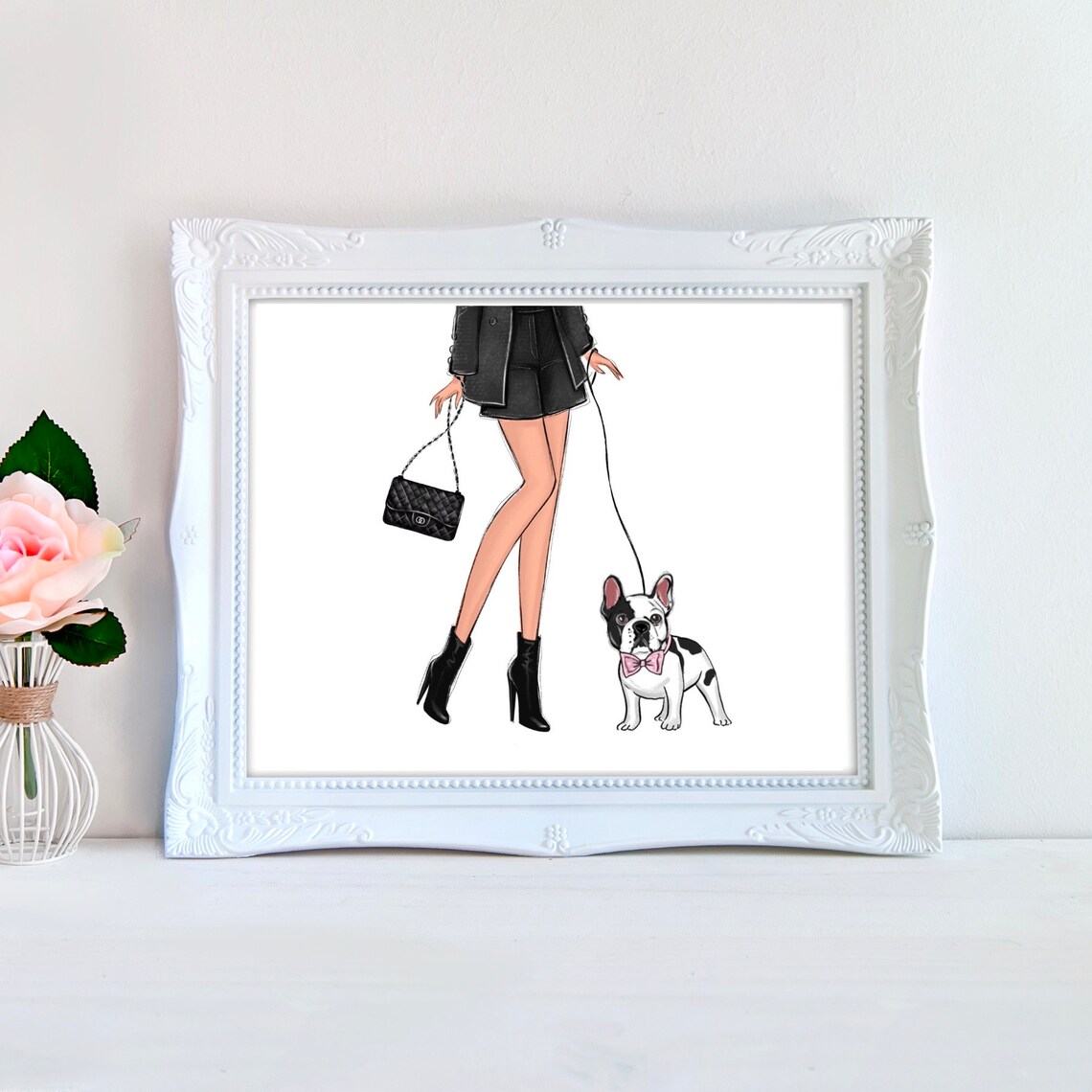 Custom Fashion Girl With Dog Personalized Art Print - Image 3