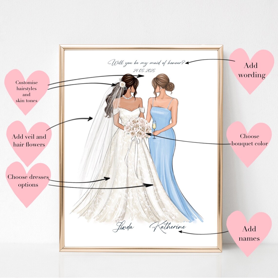 Will You Be My Maid of Honour Bridal Fashion Illustration Poster - Image 5