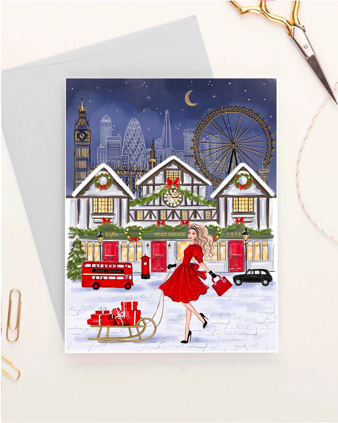 Personalized Christmas London Greeting Card, Holiday Postcard - Image 5