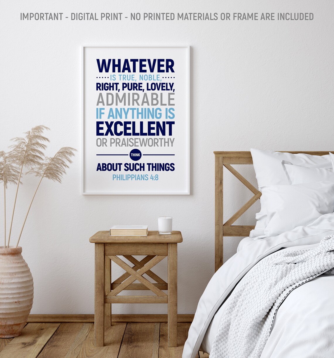 Whatever Is True Noble Right Pure Lovely Philippians 4:8 Type Poster - Image 2