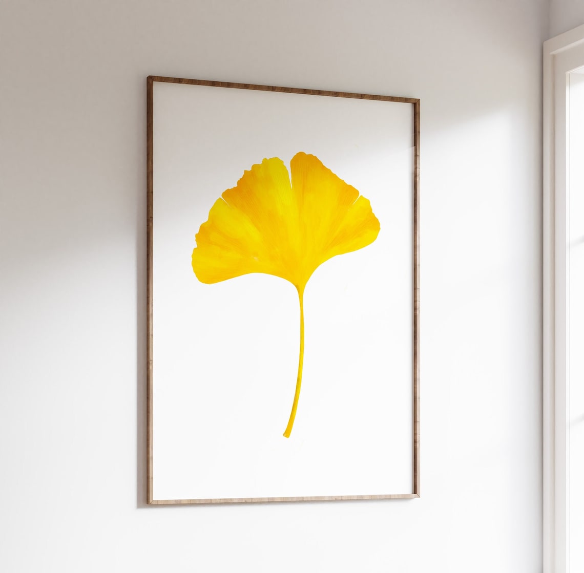 Single Yellow Ginkgo Leaf On White Clean Minimal Botanical Poster