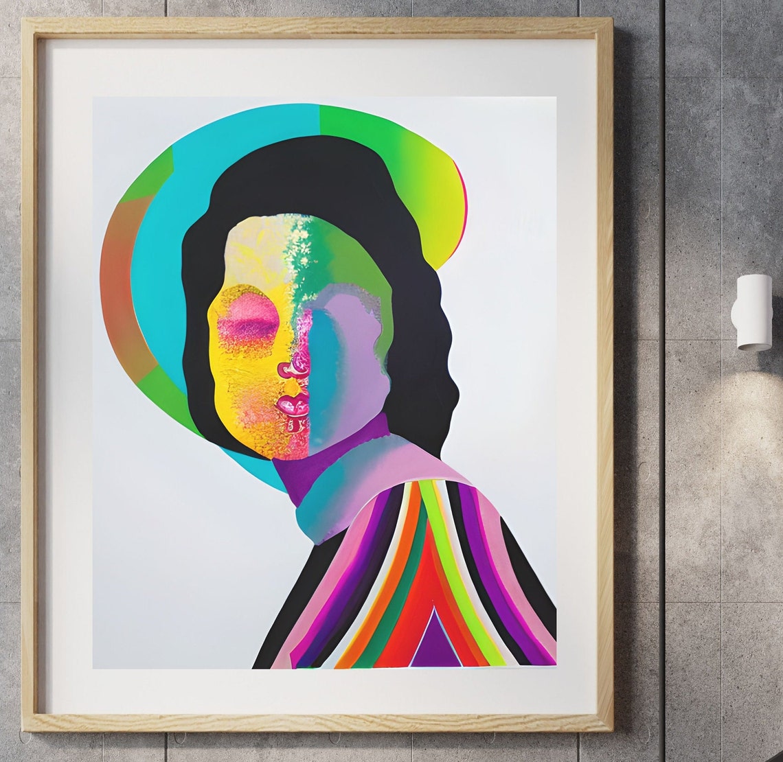Vapor Neon Gradient Woman Portrait Rainbow Halo Abstract Print