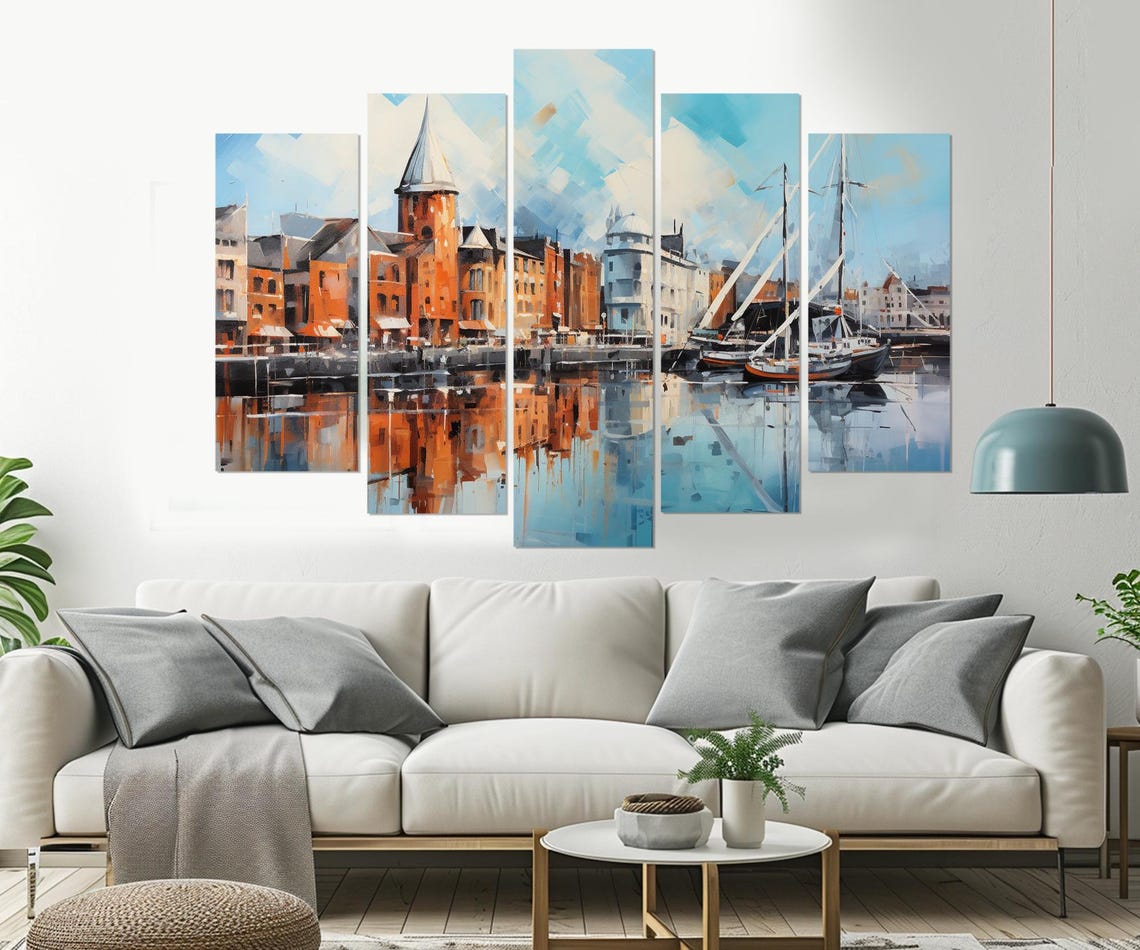 Dublin Ireland Old Harbor Sailboats Reflections Blue Water Art Poster - Image 3