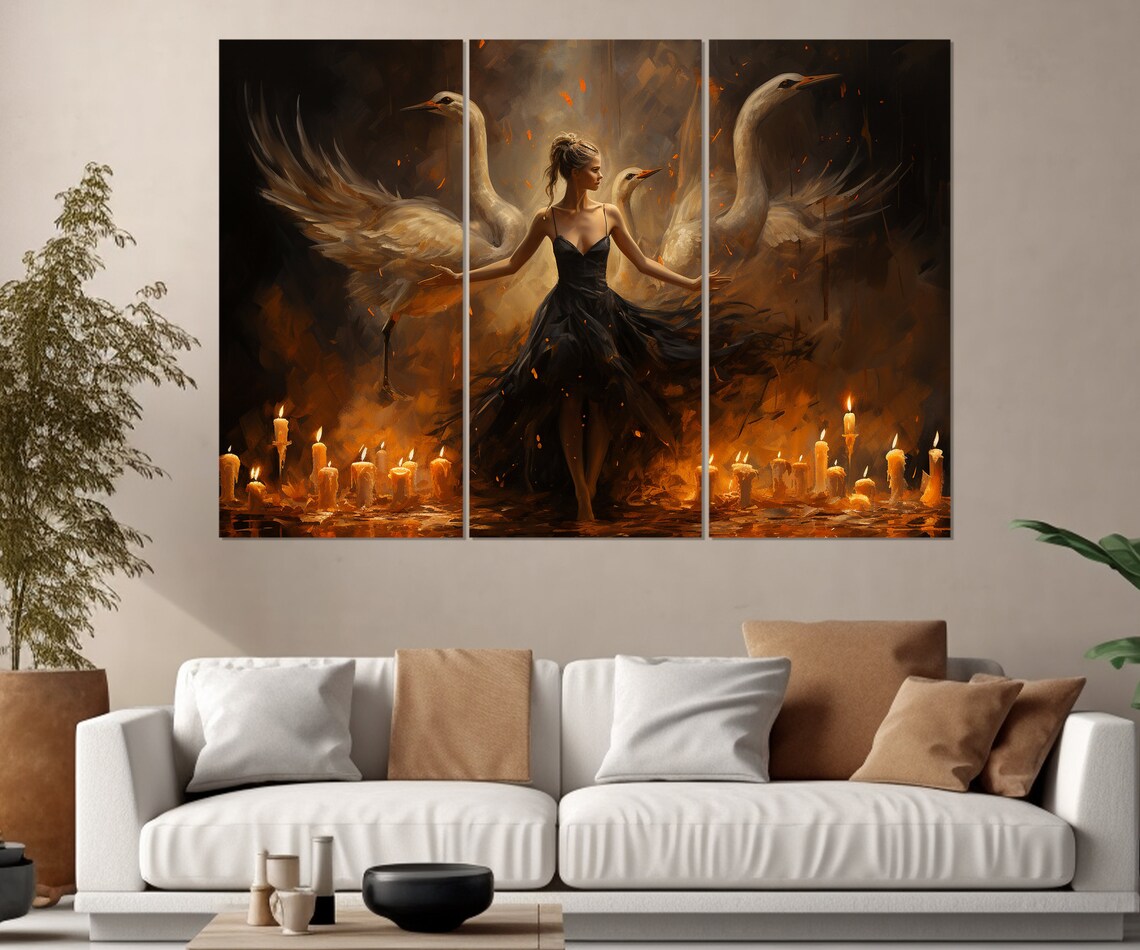 Black Swan Ballerina Dancing With White Swans Candlelight Poster - Image 4
