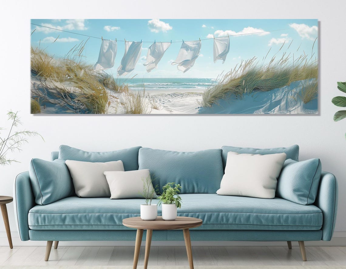 Beach Washline Linen Sheets Dunes Ocean Breeze Coastal Art Poster