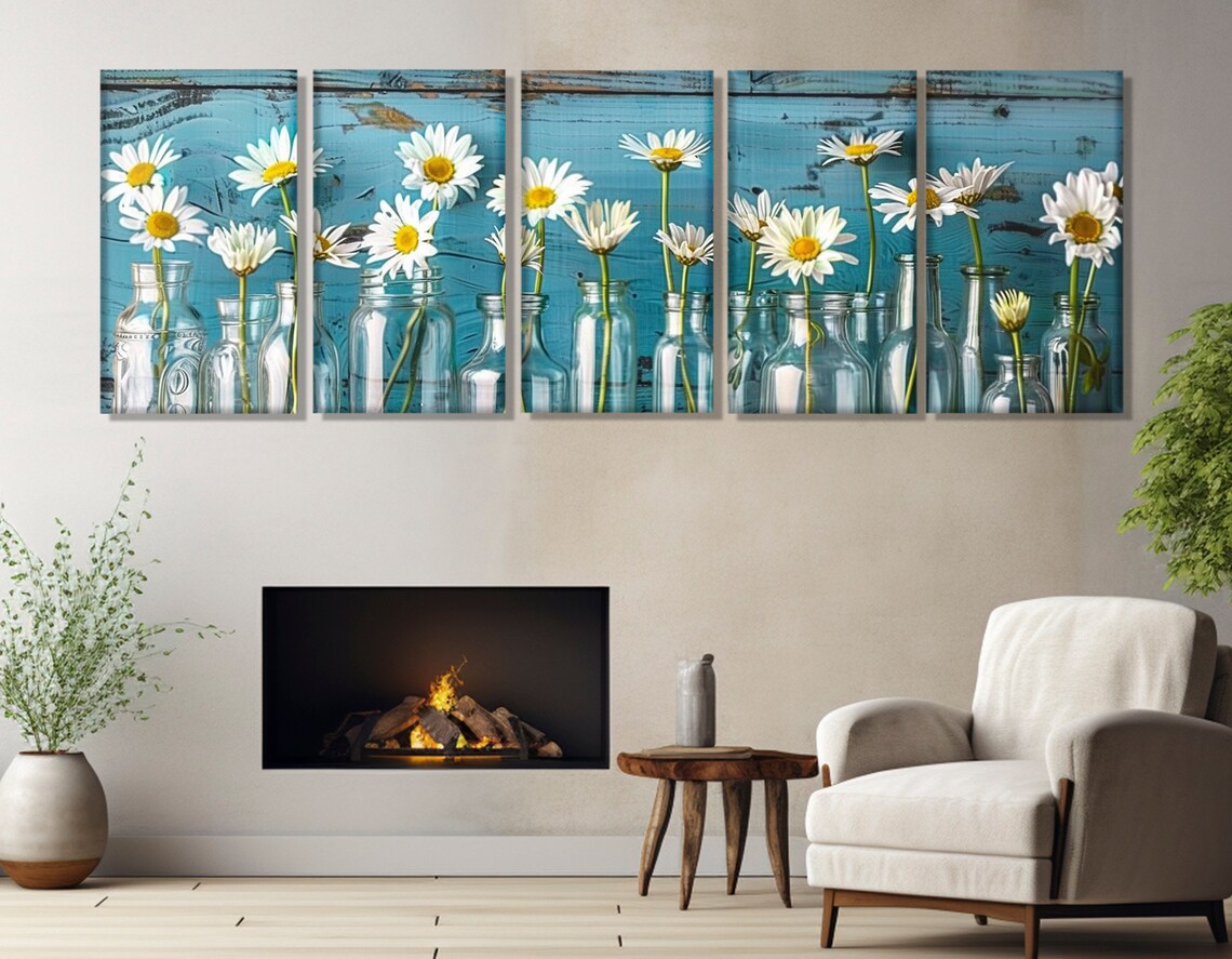 Glass Vases With Daisies, Modern Floral Art Print - Image 3