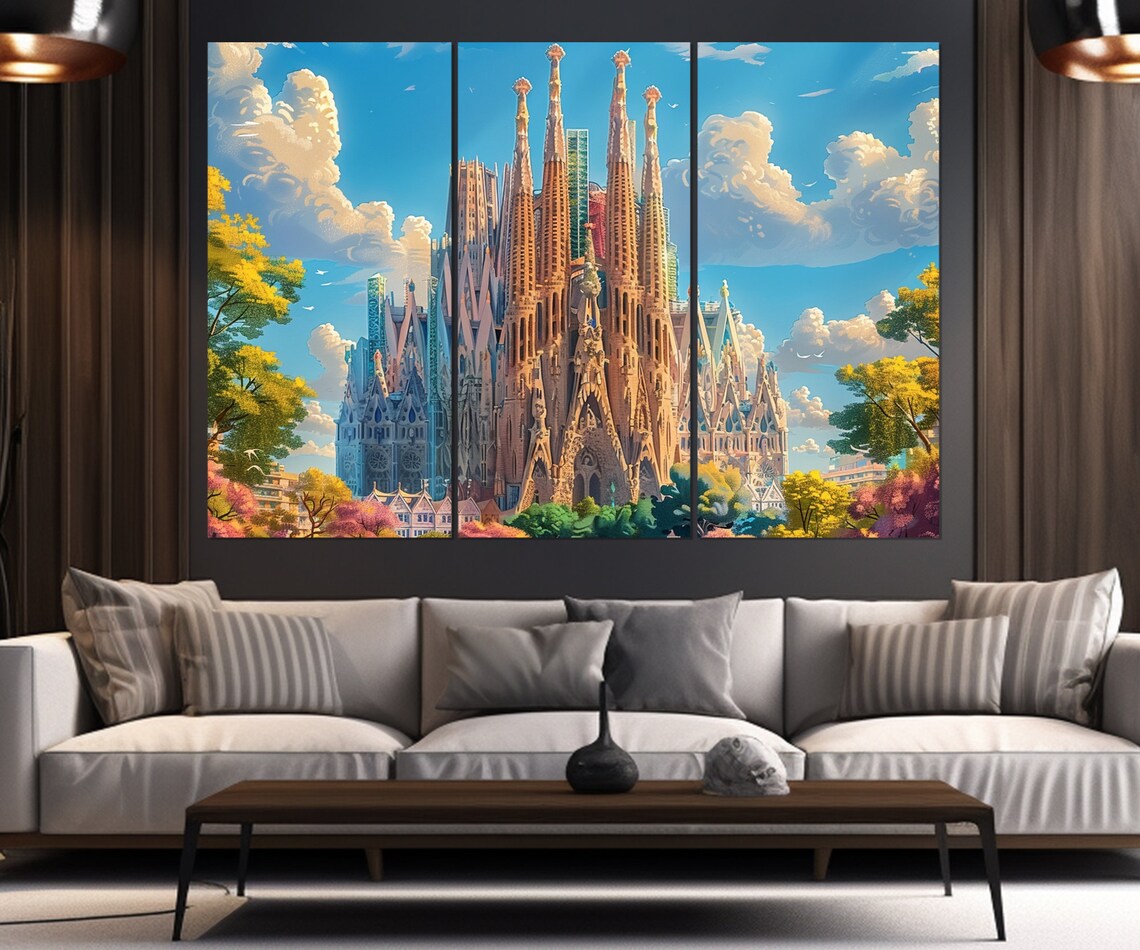 Barcelona Sagrada Familia Gaudi Basilica Blue Sky Travel Poster - Image 4
