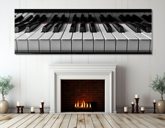 Black and White Piano Keys Close Up Panoramic Photography Music Wall Art Print