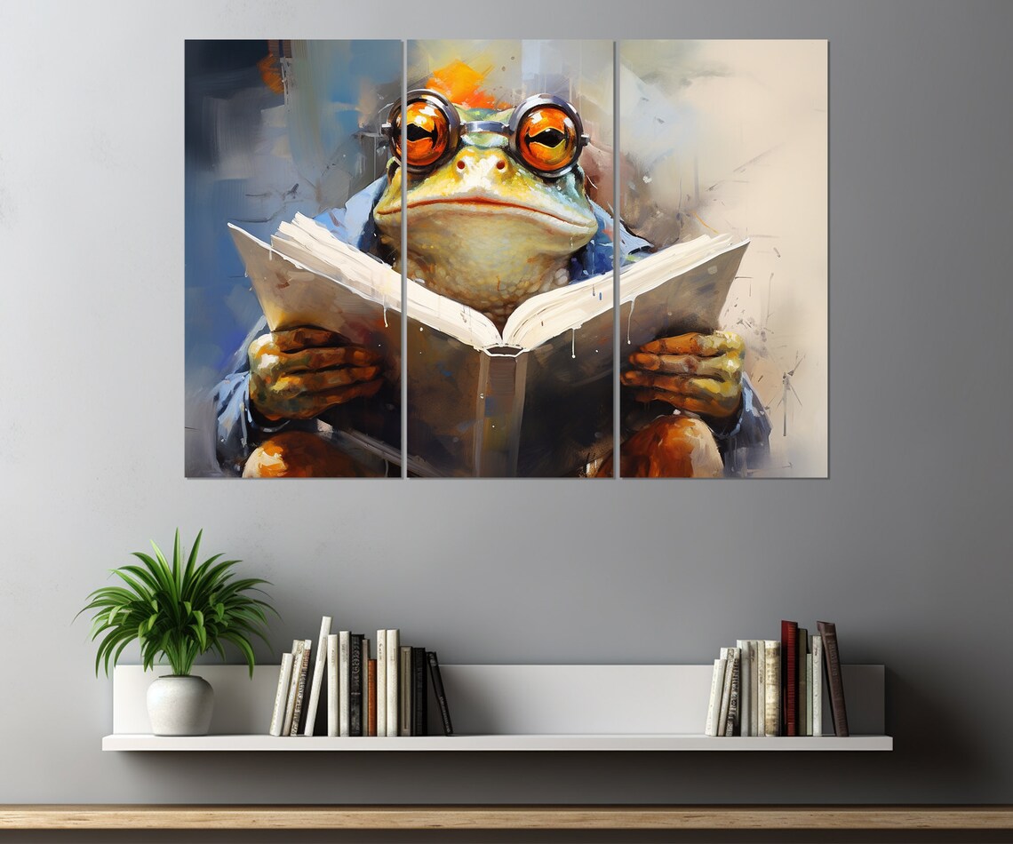 Cute Frog Wearing Round Orange Glasses Reading A Book Poster - Image 4