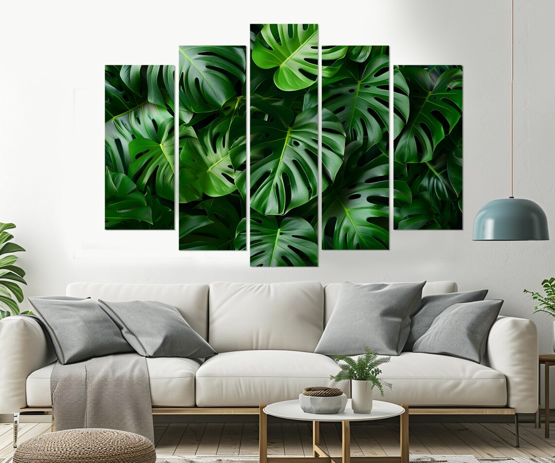 Tropical Green Leaves, Deep Green Wall Art Print - Image 3