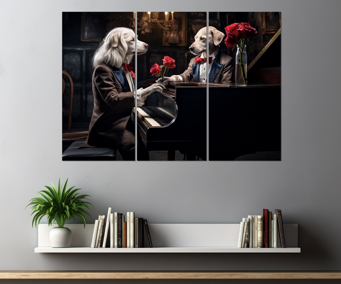Two Dogs In Tuxedos Playing Grand Piano Roses Vintage Jazz Club Poster - Image 2