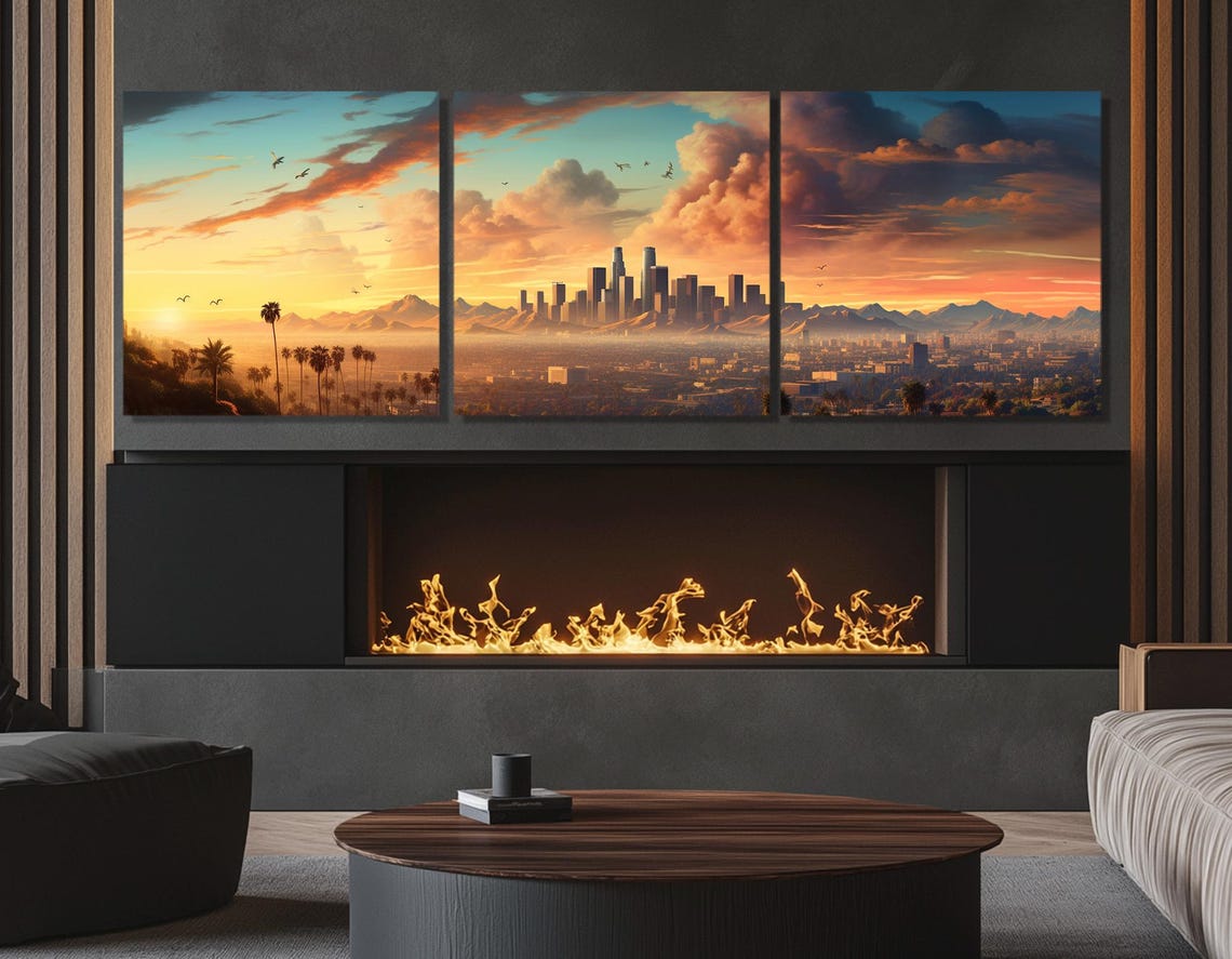 Los Angeles Sunset Panorama With Palm Trees And Mountain View Poster - Image 4
