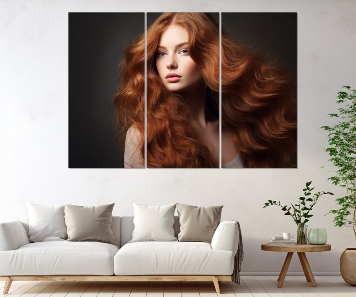 Woman Long Wavy Red Hair Salon Beauty Portrait Wall Art Poster - Image 2