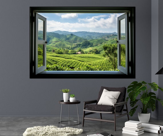 Open Window With Ceylon Tea Fields View Print Tea Wall Art Tea Print Framed And Ready To Hang