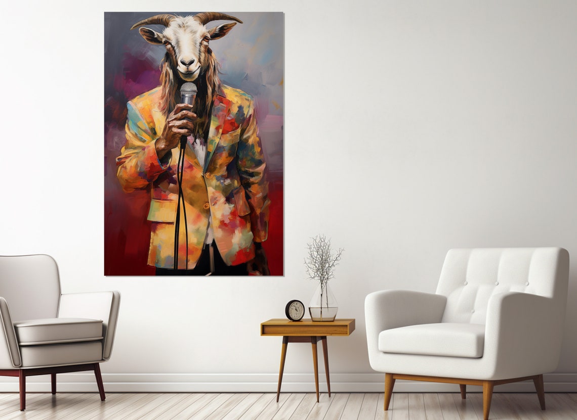 Goat Headed Singer Colorful Suit Microphone Funny Animal Art Poster - Image 3