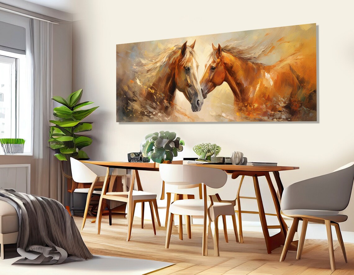Pair of Horses Tender Moment Warm Abstract Equestrian Art Poster - Image 4