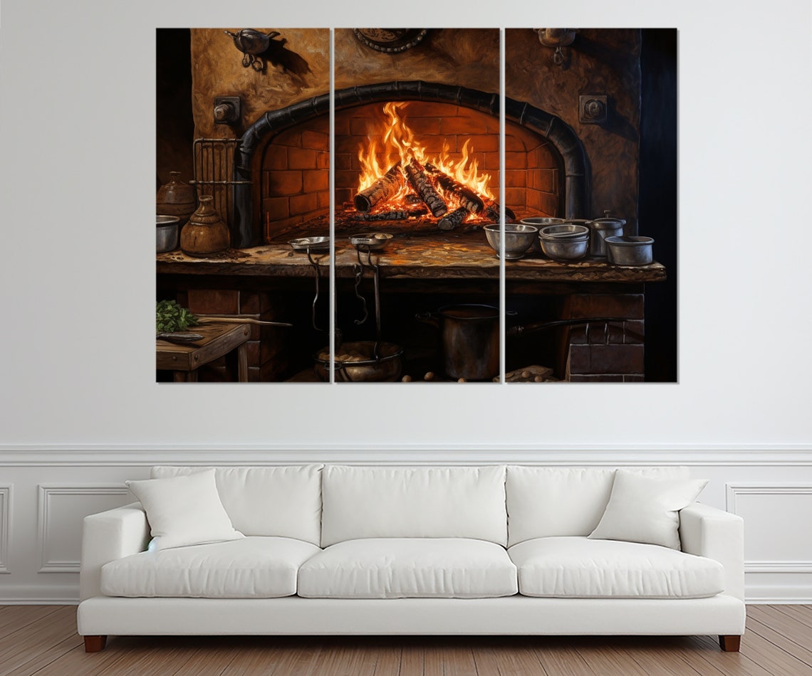 Rustic Brick Oven Roaring Fire Vintage Bakery Kitchen Painting Poster - Image 2