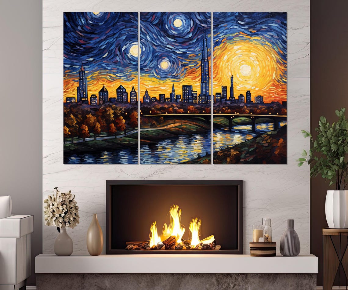 Oklahoma City Skyline Starry Night Style Van Gogh Painting Poster - Image 4