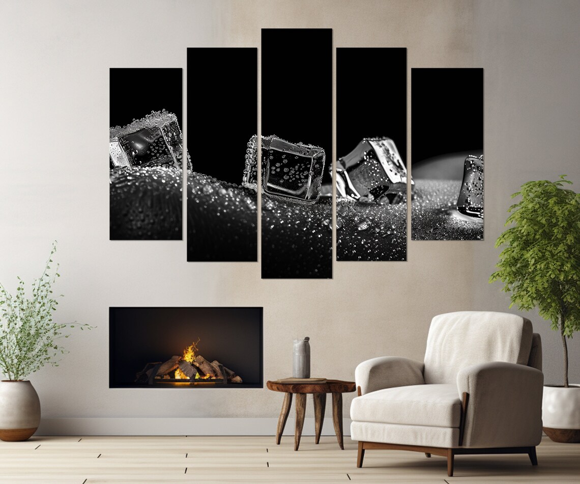 Ice Cubes On Dark Black And White Abstract Photography Poster - Image 3