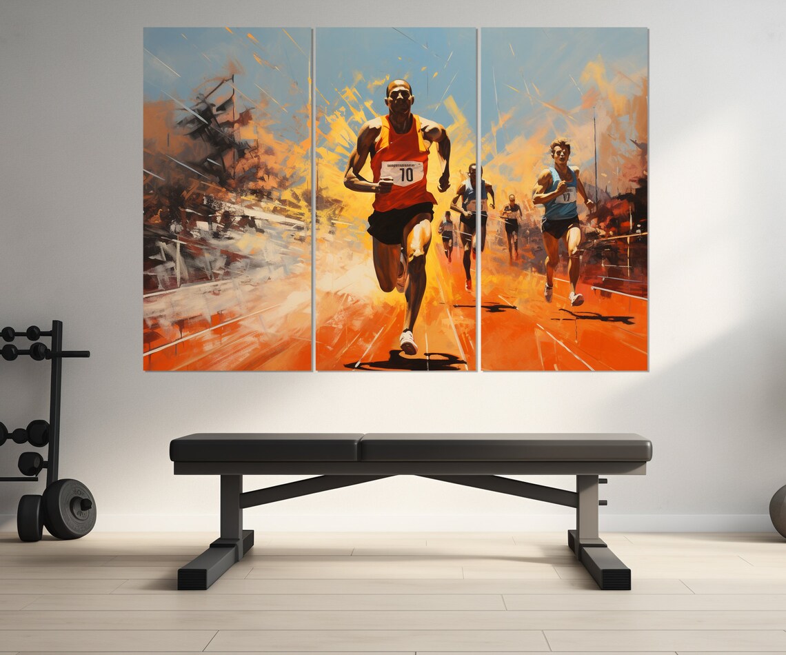 Marathon Runners Race Fiery Sprint Dynamic Sports Painting Poster - Image 4