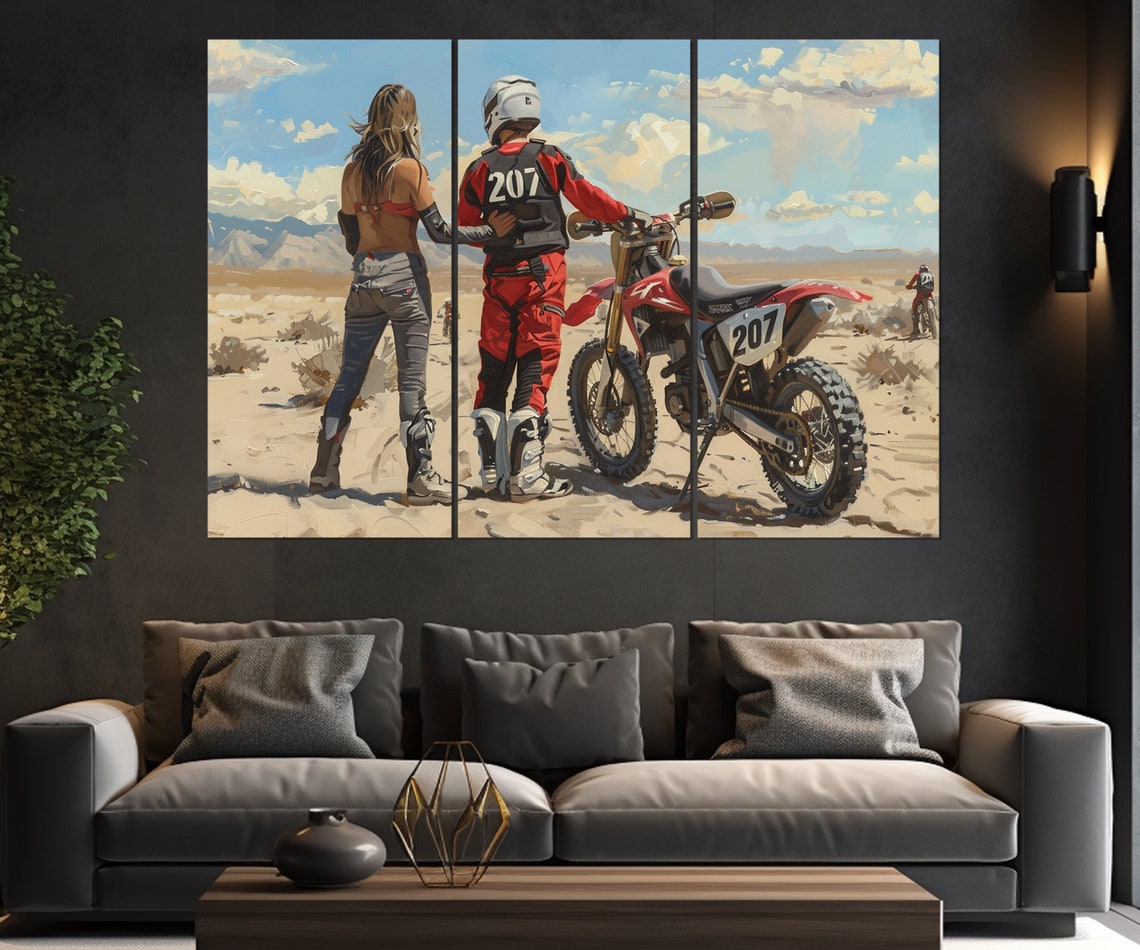 Motocross Couple Print Motocross Painting Motocross Gift Motocross Club Wall Decor Dirt Bike Wall Art Framed And Ready To Hang - Image 4
